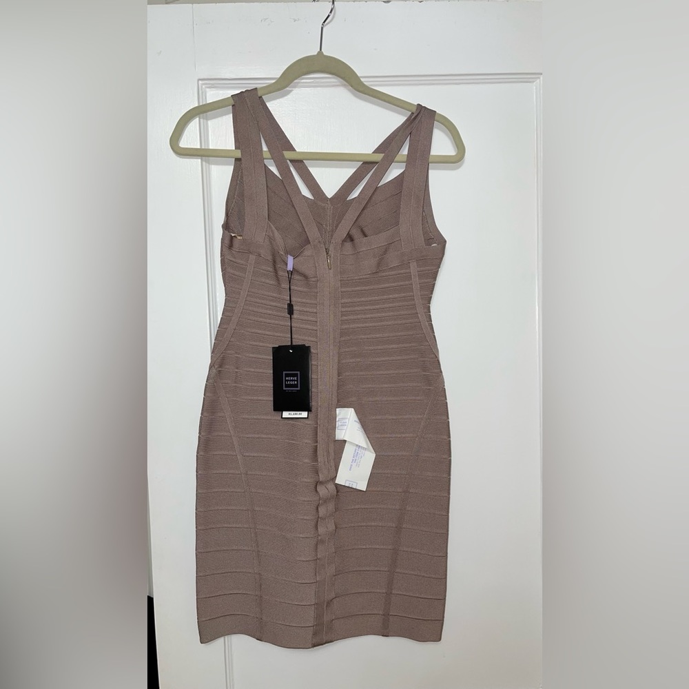 Herve Leger perfect ‘Frappe’ nude bandage dress size L